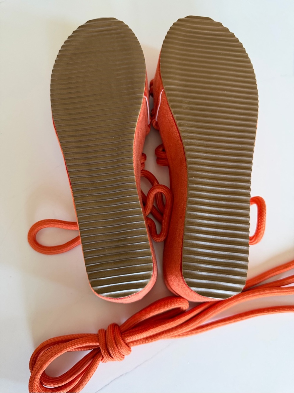 Women’s Orange Knotted Platform Sandals with Wrap Laces - Picture 6 of 10